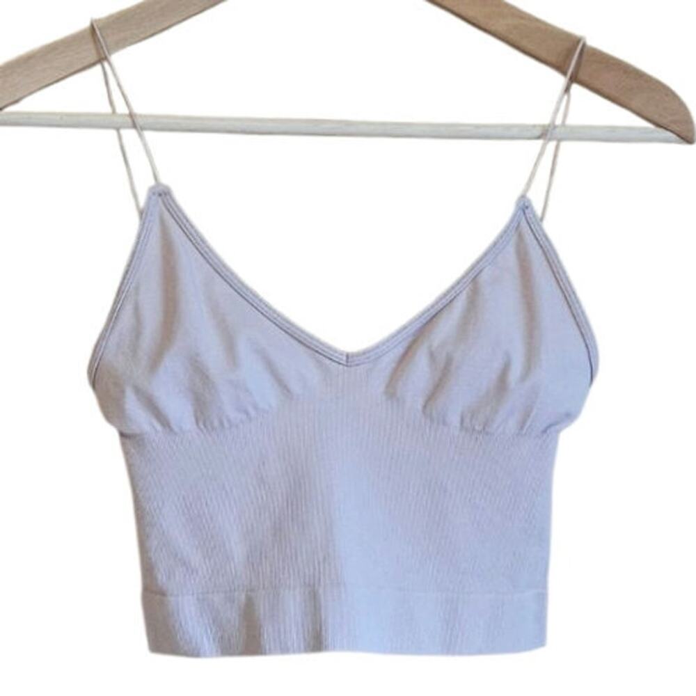 Free People Intimately Ribbed V Neck Cami Crop Top Nude XS/S